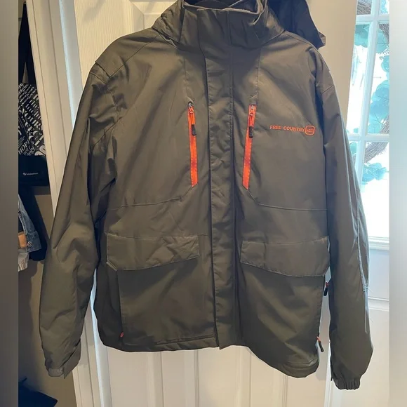Free Country “3-in-1” Men’s Jacket, Dark Olive & Orange (Size Medium) - Picture 8 of 15